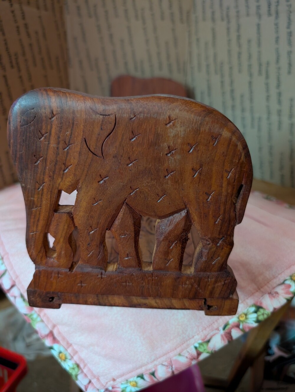 Wood Expanding BOOKEND RACK Sheesham Hand Carved Desktop India Elephant